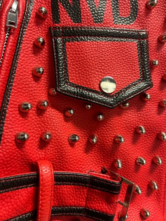 Red Studded Leather Jacket Sleeve Detail - Picture 10 of 10